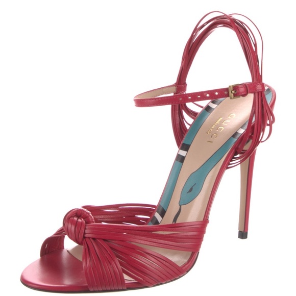RARE Gucci Allie Pink/Red Leather Strappy Heels 37.5 - Picture 2 of 5